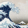 Vintage canvas art print of The Wave off Kanagawa by Hokusai Katsushika, featuring bold blue waves and Mount Fuji.