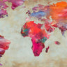 Abstract canvas art print titled "World in Colors" by Joannoo, featuring vibrant, colorful patterns on a textured surface.