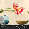 Floral canvas art print by Feeling at Home featuring colorful flowers on black marble background, designed by Jenny Thomlinson.