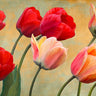 Feeling at Home golden tulips floral canvas art print by Villa Luca, featuring vibrant tulip bouquet on textured canvas background.