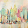 Colorful skyline cityscape canvas art print by Florio Luigi, vibrant urban scene, suitable for modern home decor.