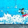 Contemporary canvas art print by Masterfunk Collective featuring Santa Cruz CA scene, titled "Feeling at home," in vibrant colors.