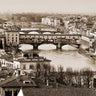 Black and white canvas art print of Ponte Vecchio Florence by Ratsenskiy Vadim, displayed on a wall.