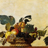 Floral canvas art print of a fruit basket by Caravaggio, featuring vibrant colors and detailed still life, by Feeling at Home.