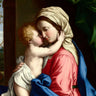 Detailed art print of The Virgin and Child embracing by Sassoferrato, showcasing soft colors and classical religious imagery on canvas.