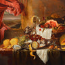 Still life with imaginary view food canvas art print by Craen Laurens, featuring vibrant fruit and bakery scenes.