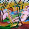 Feeling at home Nudes under Trees figurative canvas art print by Marc Franz, showcasing a serene landscape with reclining figures.