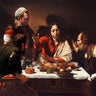 Feeling at home art print of Caravaggio's Supper at Emmaus, a detailed figurative canvas artwork showing a biblical scene.