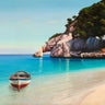 Coastal canvas art print featuring Mediterranean scenery by Galasso Adriano, displayed in a natural home setting.