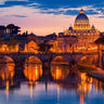 European canvas art print of St. Peters Cathedral at night by Feeling at Home, showcasing a detailed view of Rome's historic landmark.