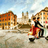 Lovers in Rome figurative canvas art print by Benson Pierre, featuring romantic scene with vibrant colors and detailed brushstrokes.