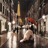 Kissing in Paris figurative canvas art print by Benson Pierre, featuring a romantic scene with vibrant colors and artistic brushstrokes.