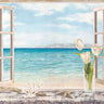 Ocean view coastal canvas art print by Dellal Remy, depicting a serene seaside scene with calming blue waves and sky.