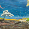 Landscape canvas art print by Larotonda Donato featuring a large moon gazing over a scenic landscape, branded Feeling at Home.