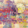 Abstract Luna crescente canvas art print by Feeling at Home, showcasing a crescent moon design in vibrant colors.
