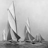 Vintage canvas art print of sailing boats downwind, created by Levick Edwin, showcasing early 20th-century maritime scene.