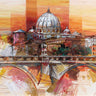 Abstract canvas art print featuring Roma eterna design by Florio Luigi, displayed on a wall with vibrant colors and modern style.