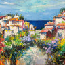 Coastal canvas art print "Borgo sul mare" by Florio Luigi, featuring detailed seaside village scene, by Feeling at Home.