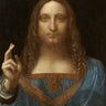 Leonardo da Vinci Salvator Mundi ca. 1500 art print on canvas by Feeling at Home, featuring the iconic religious figure and detailed painting.