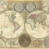 Vintage 1794 double hemisphere world map art print by Dunn Samuel on canvas, titled Feeling at Home.