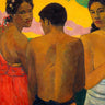 Feeling at Home Tahitians figurative canvas art print by Gauguin Paul showcasing vibrant Tahitian figures and colorful tropical scenery.