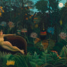 Feeling at Home Henri Rousseau figurative canvas art print showcasing vibrant jungle scene and lush tropical foliage.
