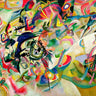 Abstract Kandinsky Composition No. 7 art print on canvas by Feeling at Home, featuring vibrant geometric shapes and bold colors.