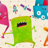 Colorful Alien Friends children's art canvas print by Feeling at Home, featuring playful alien characters on a vibrant background.
