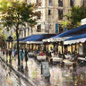 Blue European canvas art print of Avenue des Champs-Elysees by Heighton Brent, displayed in a home interior setting.