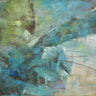 Abstract aqua explosion canvas art print by Feeling at Home, featuring vibrant blue and green watercolor design.