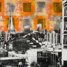 Urban skyline collage canvas art print by Heighton Brent, featuring vibrant cityscape artwork for modern home decor.