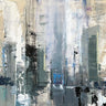 Feeling at home Winter Metropolis abstract canvas art print by Last Joanne, featuring cityscape with cool tones on textured canvas.