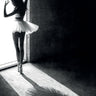 Canvas art print titled Shadow Dance by Kisworo Sebastian, featuring abstract shadow figures in a dynamic dance pose.