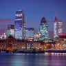 Coastal canvas art print of London skyline over the River Thames by Frank Assaf, featuring urban cityscape and water reflections.