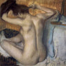 Feeling at Home woman combing her hair museum canvas art print by Gauguin Paul showing a woman with long hair in a detailed art scene.
