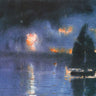 Canvas Art Print Sailboat And Fourth Of July Fireworks Coastal subject by Klimt Gustav Fine Art Print quality 
