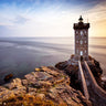 Coastal canvas art print "Phare de Kermorvan II" by Meikle de Vlas Petra, featuring a lighthouse scene in soft tones.