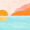 Coastal canvas art print of a sunset island scene by Buhligaha Hussain, featuring vibrant colors and serene ocean views.