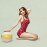 Beach Pin Up Photography canvas art print by Feeling at Home featuring vibrant vintage pin-up girl scene on textured canvas.