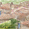 Canvas Art Print Roofs shingles old town watercolor Modern subject by Cannas Elena Fine Art Print quality 