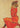 Schiele Egon abstract art print of a kneeling girl in an orange-red dress on canvas